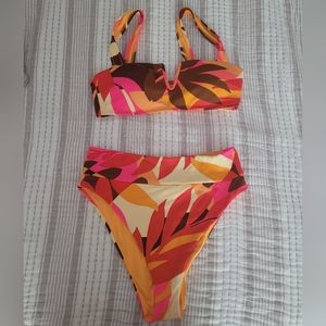 Aerie retro floral bandeau high cut bikini